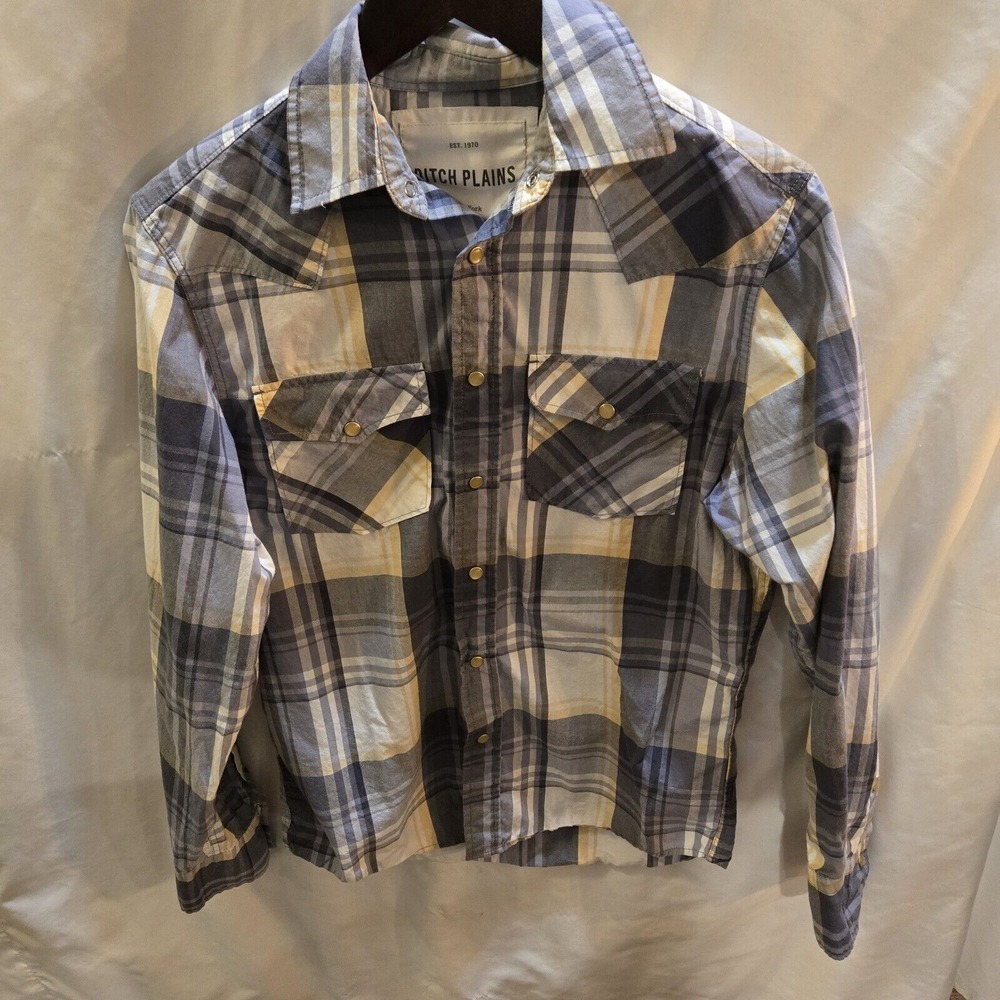 Ditch Plains Men's Pearl Snap Shirt Large Blue White Plaid Checkered Western‎